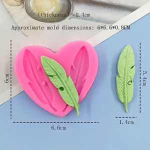 Pink heart-shaped feather silicone mold set with dimensions 6x6.6x0.8cm for cake decor