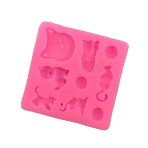 Pink cat and yarn ball silicone mold for DIY fondant chocolate and candle making