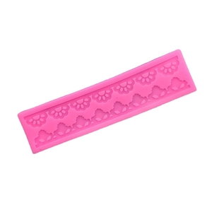 Pink silicone lace mold with floral patterns for fondant cake decoration and DIY baking