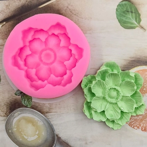 Pink lotus silicone flower mold for DIY fondant cake, soap making with finished sample