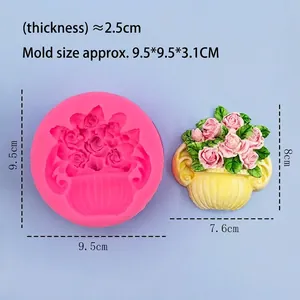 Pink rose flower pot silicone mold for DIY cake fondant and handmade soap crafting
