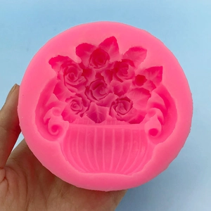 Pink silicone rose flower pot mold for DIY cake fondant and handmade soap crafting