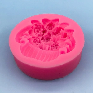 Pink silicone rose flower pot mold for DIY handmade soap and fondant cake baking crafts