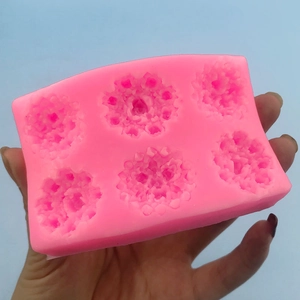 Pink 6-hole silicone flower mold for handmade chocolate roses and fondant soap