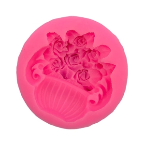 Pink silicone rose flower basket mold for DIY cake fondant and handmade soap crafting