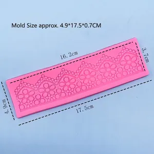 Pink floral lace silicone fondant mold for cake decorating, size 17.5x4.9x0.7cm