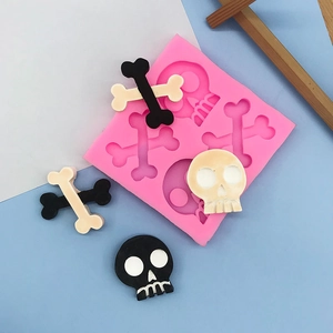 Halloween Skull Crossbones Silicone Mold DIY Chocolate Fondant Cake Decorating Candy Resin Clay Craft Baking Tool Pink