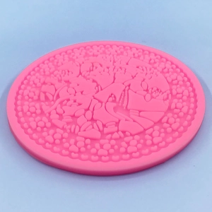 Pink round silicone mold with floral texture for fondant cake and chocolate baking decor