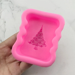 Pink square silicone Christmas tree mold for handmade soap and candle making