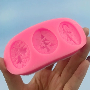 Stampo in silicone rosa con albero di Natale e campana per decorazione torte
