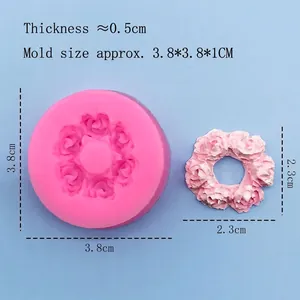 Pink round silicone mold for rose wreath fondant cake and DIY chocolate making craft