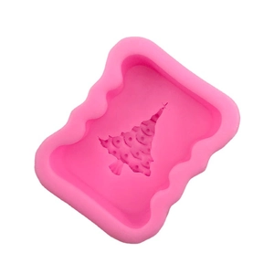 Pink silicone Christmas tree mold with wavy rectangle edges for DIY soap and plaster craft