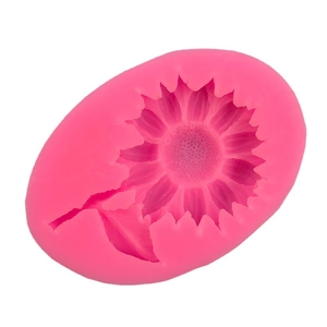 Pink sunflower silicone mold with leaf for baking chocolate and fondant cake decoration