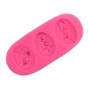 Stampo natalizio in silicone rosa con motivi di campana, albero di Natale e bastoncino