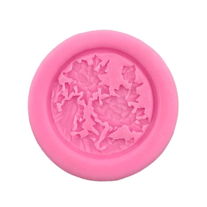 Pink silicone mold for fondant and chocolate with Chinese floral and pavilion patterns