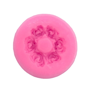 Pink round silicone rose wreath mold for fondant cakes and DIY handmade crafts