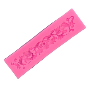 Pink silicone mold for fondant cake with vintage floral vine leaf patterns
