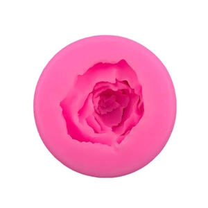 Round pink silicone rose flower mold with detailed 3D petal texture for DIY baking and crafts