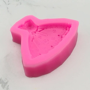 Pink princess dress silicone mold with rose pattern for DIY cake decor and plaster crafts