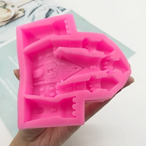 Pink silicone 3D castle mold for cake fondant decorating and DIY craft making