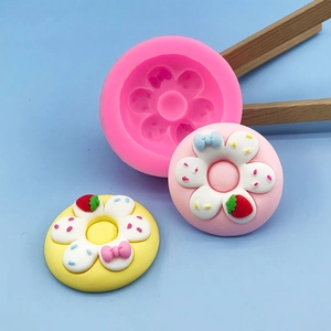 Bow Strawberry Donut Shape Silicone Cake Mold For DIY Chocolate Fondant Resin Biscuit Handmade Craft Baking Tool Pink