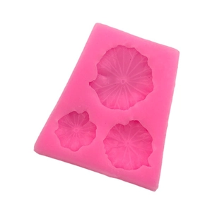 Pink lotus leaf silicone mold with three cavities for DIY fondant and cake decorating