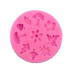 Pink silicone mold for DIY flower leaf and mushroom fondant cake decoration crafts