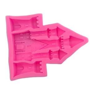 Pink 3D castle silicone mold for fondant cake decorating and chocolate baking