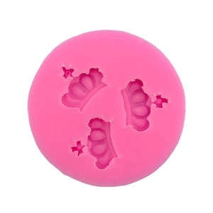 Pink silicone crown mold with three detailed crown cavities for DIY cake fondant and chocolate