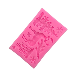 Pink silicone mold featuring Christmas reindeer and snowflake designs for DIY baking