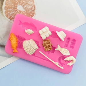 Fishing Theme Silicone Mold For Fondant Cake Decoration Chocolate DIY Baking Tool Fish Rod Basket Hat Shape Sugarcraft Mould