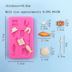 Fishing gear theme silicone mold with rod and fish shapes for DIY fondant and baking