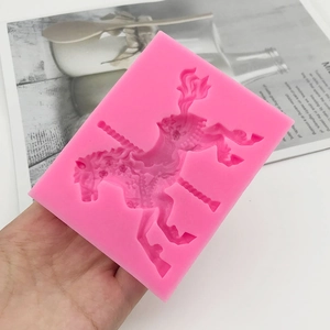 Pink carousel silicone mold for DIY cake mousse, chocolate, and clay baking tools