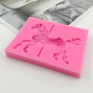Pink silicone carousel horse mold for DIY cake mousse, chocolate, and clay baking