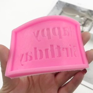 Pink silicone mold for Happy Birthday letters, ideal for fondant and chocolate DIY baking