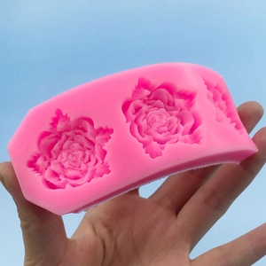 Pink 3-cavity rose silicone mold for DIY fondant cake decorating and handmade chocolate soap