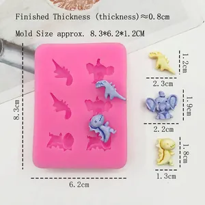 Pink silicone cartoon dinosaur and elephant mold with colorful fondant finished samples
