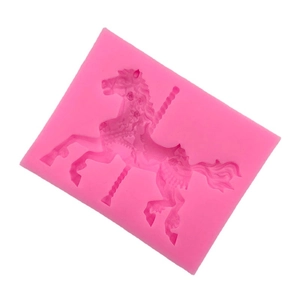 Pink carousel silicone mold for cake mousse and chocolate baking with horse details
