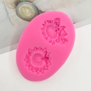 Detail of sunflower silicone mold showing textured floral cavities for cake baking