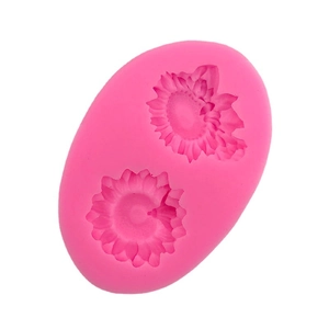 Pink sunflower silicone mold with two cavities for DIY chocolate fondant cake decoration