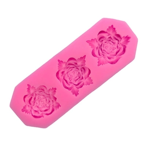 Pink 3-hole rose silicone mold for fondant and chocolate DIY baking crafts