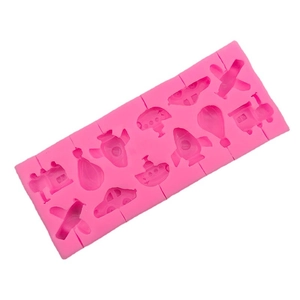 Pink silicone transport mold for DIY lollipop with car airplane and ship shapes