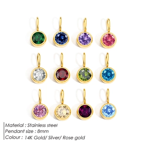 8mm stainless steel zodiac birthstone pendants in gold, silver, and rose gold finishes