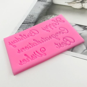 Pink silicone fondant mold with Happy Birthday and Congratulations lettering for cake DIY