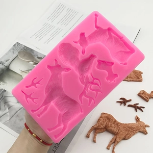 Pink silicone deer and antler mold for DIY Christmas fondant cake or chocolate crafts