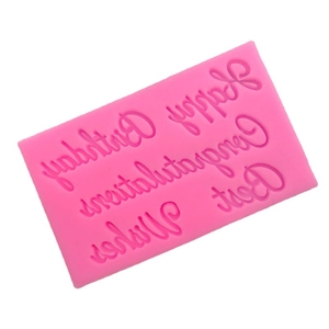 Pink silicone Happy Birthday and Congratulations fondant mold for DIY cake decoration