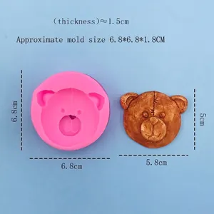 Pink silicone mold with bear face shape for DIY chocolate fondant cake decoration