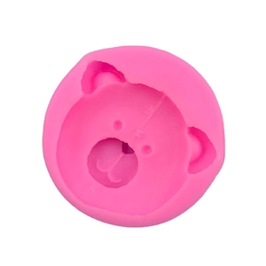Pink silicone mold with cartoon bear head shape for DIY baking and chocolate making