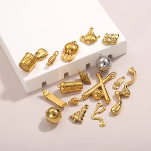 Detailed collection of vintage gold and silver stainless steel DIY jewelry pendants