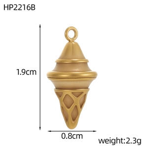 Macro view of golden ice cream cone pendant with dimensions 1.9cm height and 0.8cm width